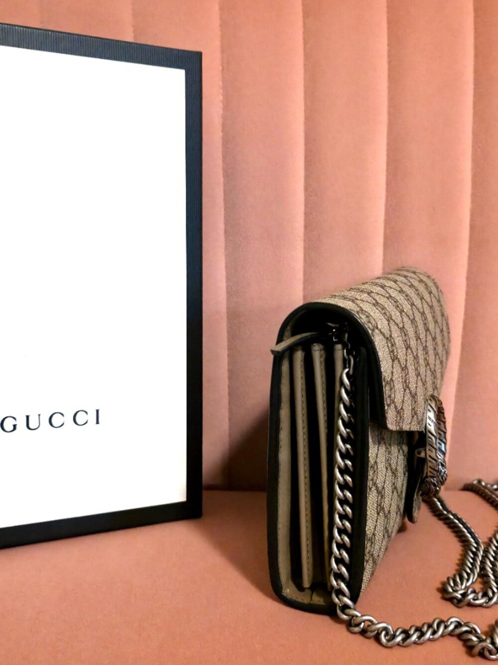 GG Supreme Monogram Dionysus Chain Wallet Beige Taupe - Picture 3 of 11